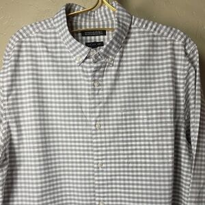 Banana Republic Gray Beige Camden Fit Gingham Shirt 100% Cotton Stretch Oxford L